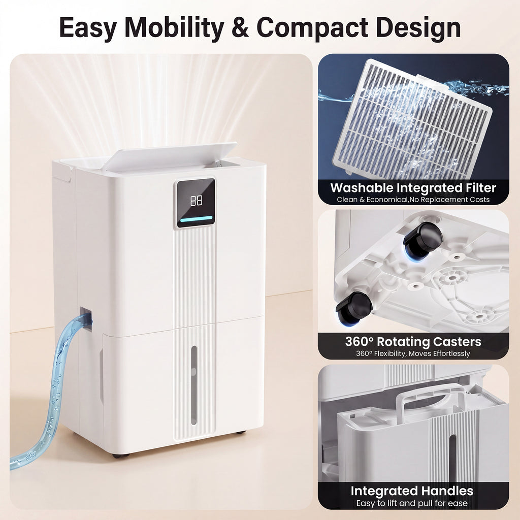 KEGIAN Dehumidifier with Drain Hose, 100 Pint 6000 sq.ft Portable Dehumidifier for Basement, Quiet, Energy Efficient, Smart Humidity Control for Bathroom, Bedroom, Garage, Home