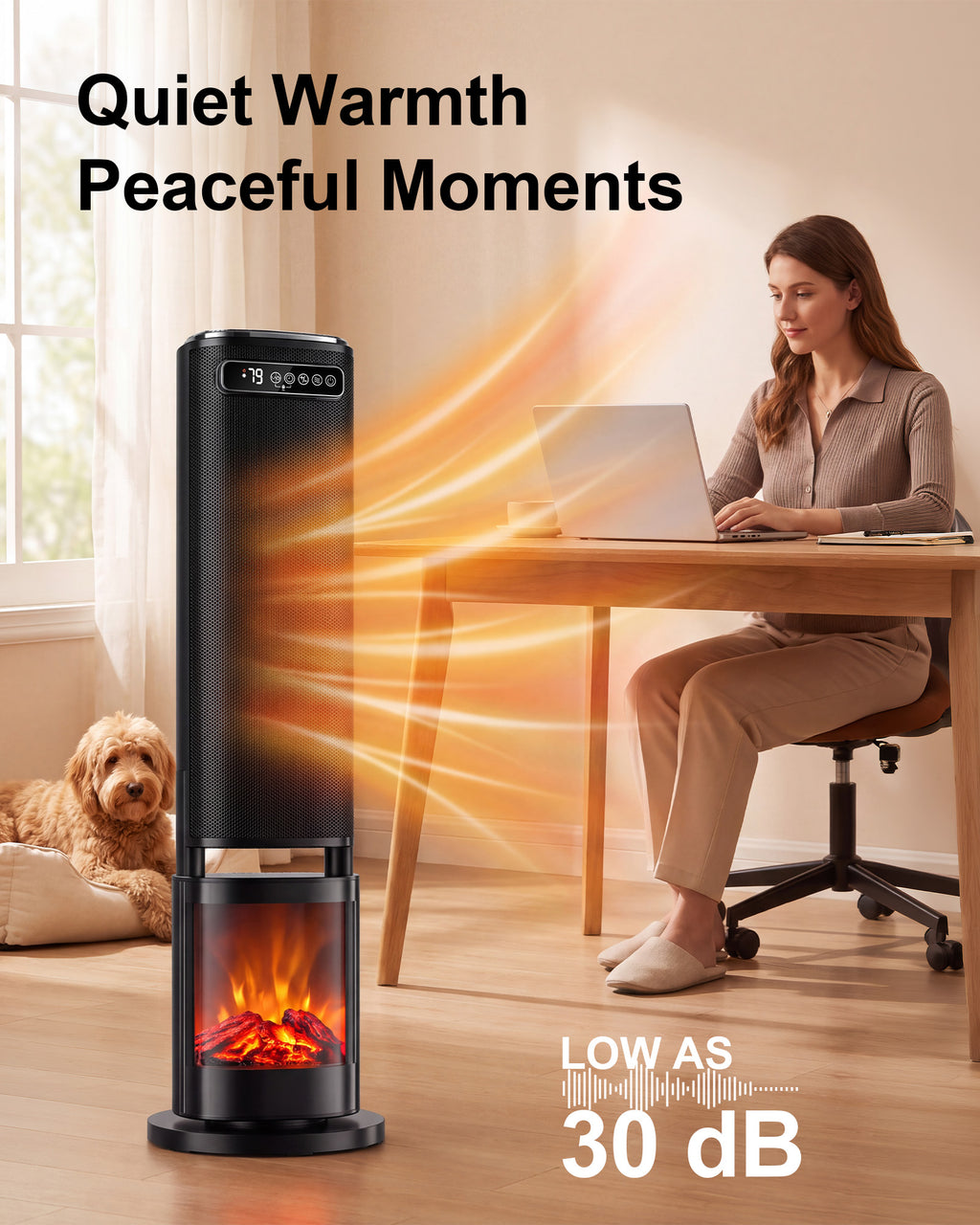 31-Inch Portable Electric Space Heater for Indoor Use, 1500W Tower Heater for Large Rooms, Bedrooms and Offices, 120° Oscillating,24-Hour Timer, Child Lock, ECO Mode