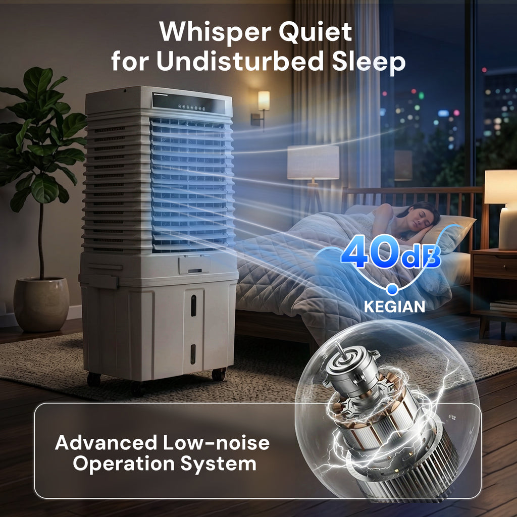 KEGIAN Swamp Cooler, 41" Evaporative Air Cooler w/ 13.5Gal Detachable Tank,120° Oscillation, 12H Timer, Remote, Energy Efficient Windowless Portable Air Conditioner, Cooling Fan for Indoor/Outdoor Use