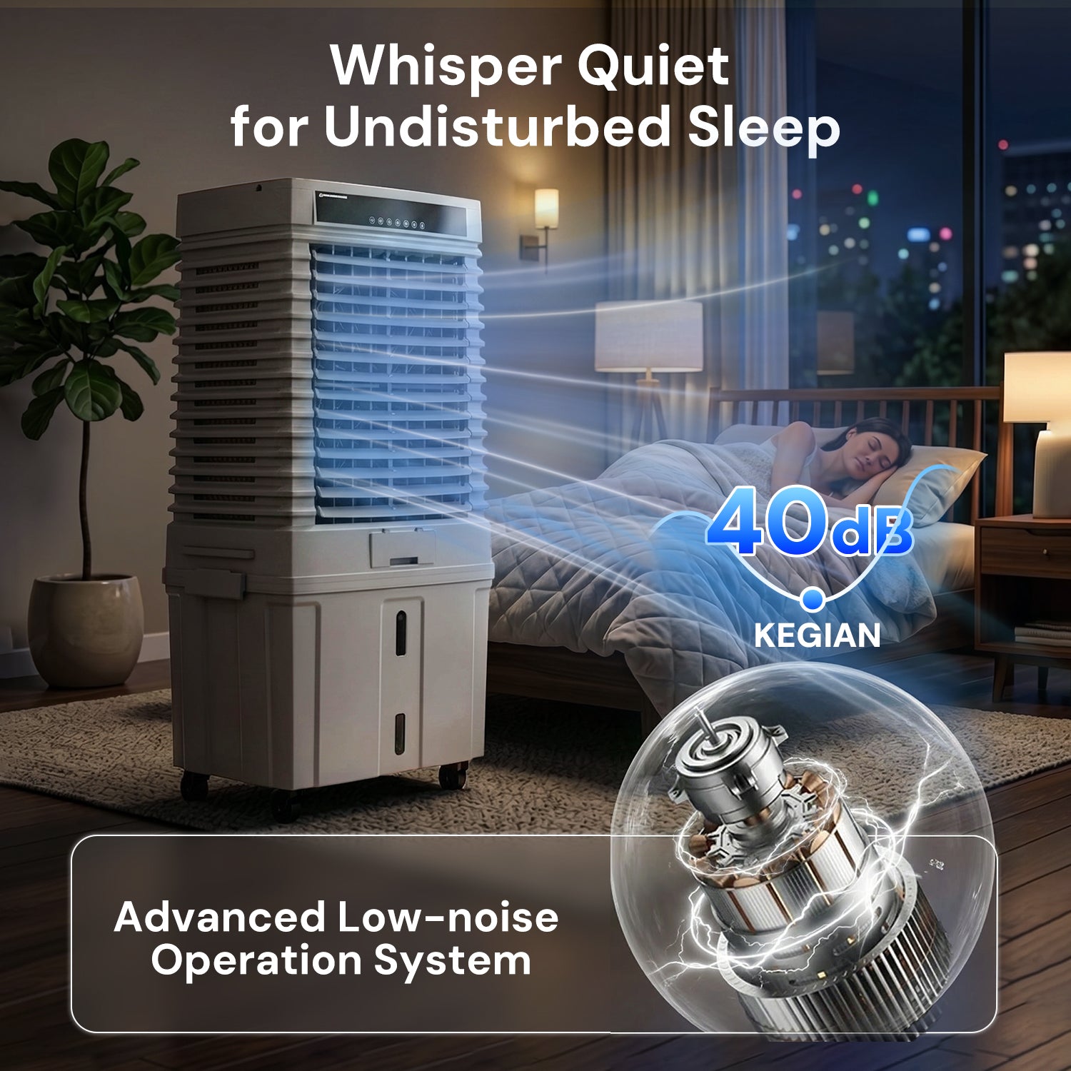 KEGIAN Swamp Cooler, 41" Evaporative Air Cooler w/ 13.5Gal Detachable Tank,120° Oscillation, 12H Timer, Remote, Energy Efficient Windowless Portable Air Conditioner, Cooling Fan for Indoor/Outdoor Use