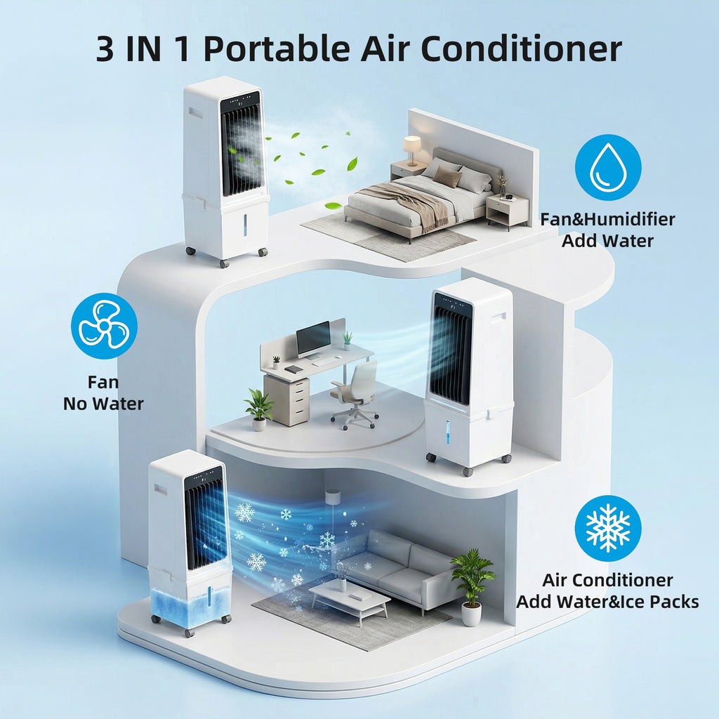 KEGIAN 1800CFM Windowless Air Conditioners, Swamp Cooler Air Conditioner with 4.2 Gal Detachable Water Tank, Ambient Light, 3Speeds & 4Modes, 12H Timer,120° Oscillation, Portable AC for Room Bedroom
