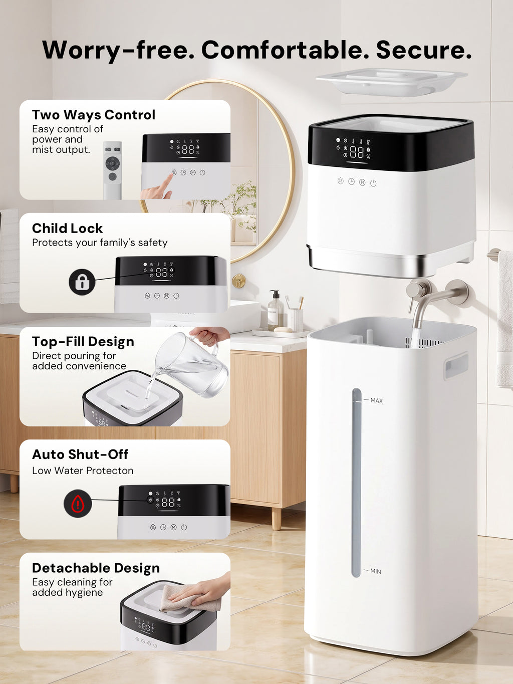 Upgraded Humidifier Cool Mist 16L/4.2Gal for Large Room & Whole House, Covers 2000 sq ft, Ultrasonic with 3 Mist Levels, Water Filter, Top Fill, Auto Humidity Control, Ideal for Bedroom Nursery Plant