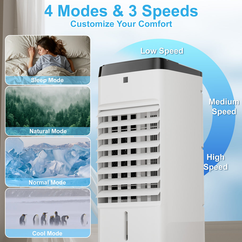 KEGIAN Swamp Cooler, Windowless Portable Air Conditioners with Remote, 120° Oscillation, 4 Modes & 3 Speeds, 12H Timer, 3-in-1 Evaporative Air Cooler, Cooling Fans for Bedroom, Home, Office