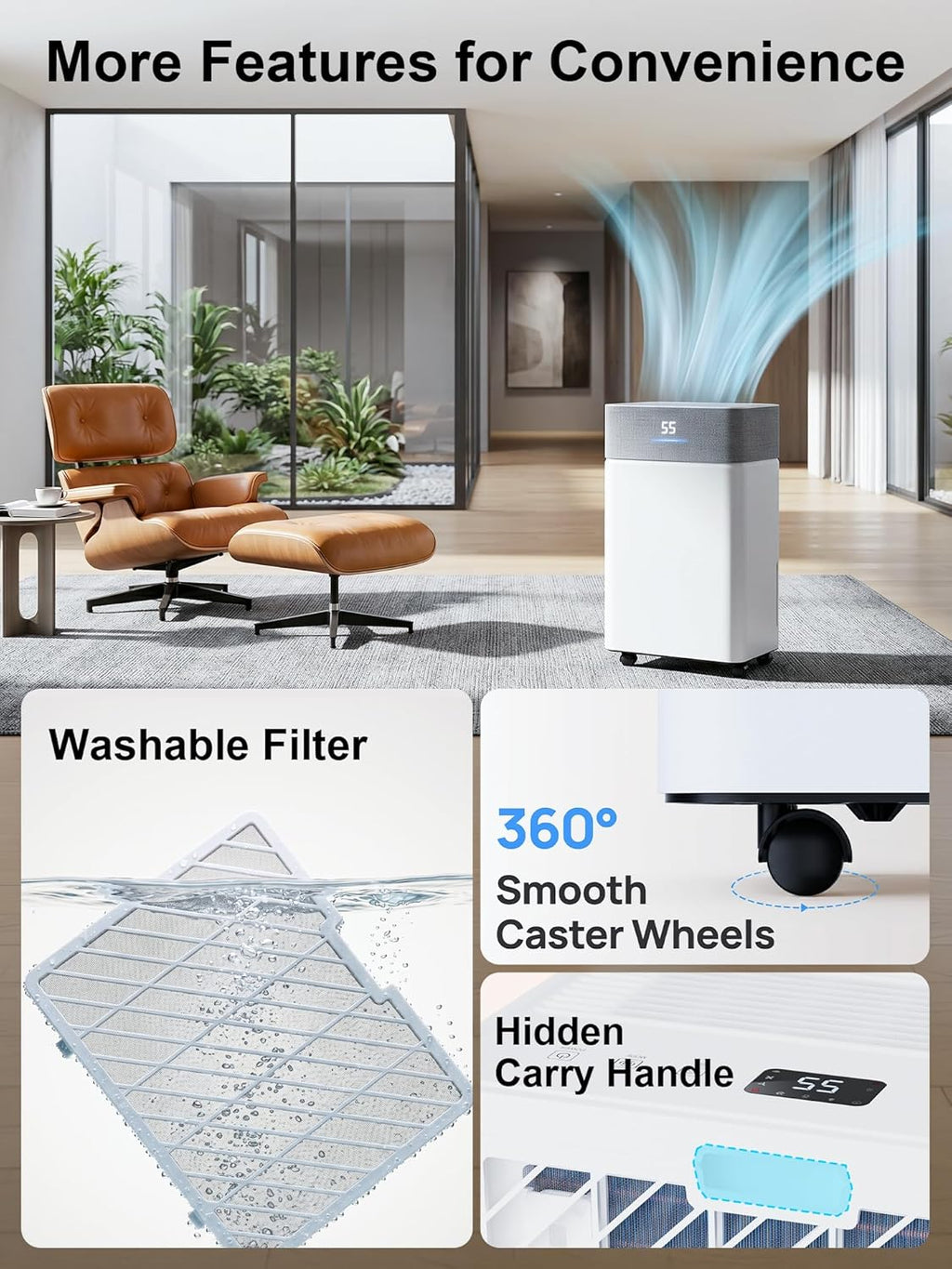 KEGIAN 4000 Sq.Ft Dehumidifier for Basement, 55 Pint Dehumidifiers for Home, Bedroom, Bathroom, Large Room, Portable Energy Star Dehumidifier with Drain Hose, Smart Humidity Control, Quiet Operation