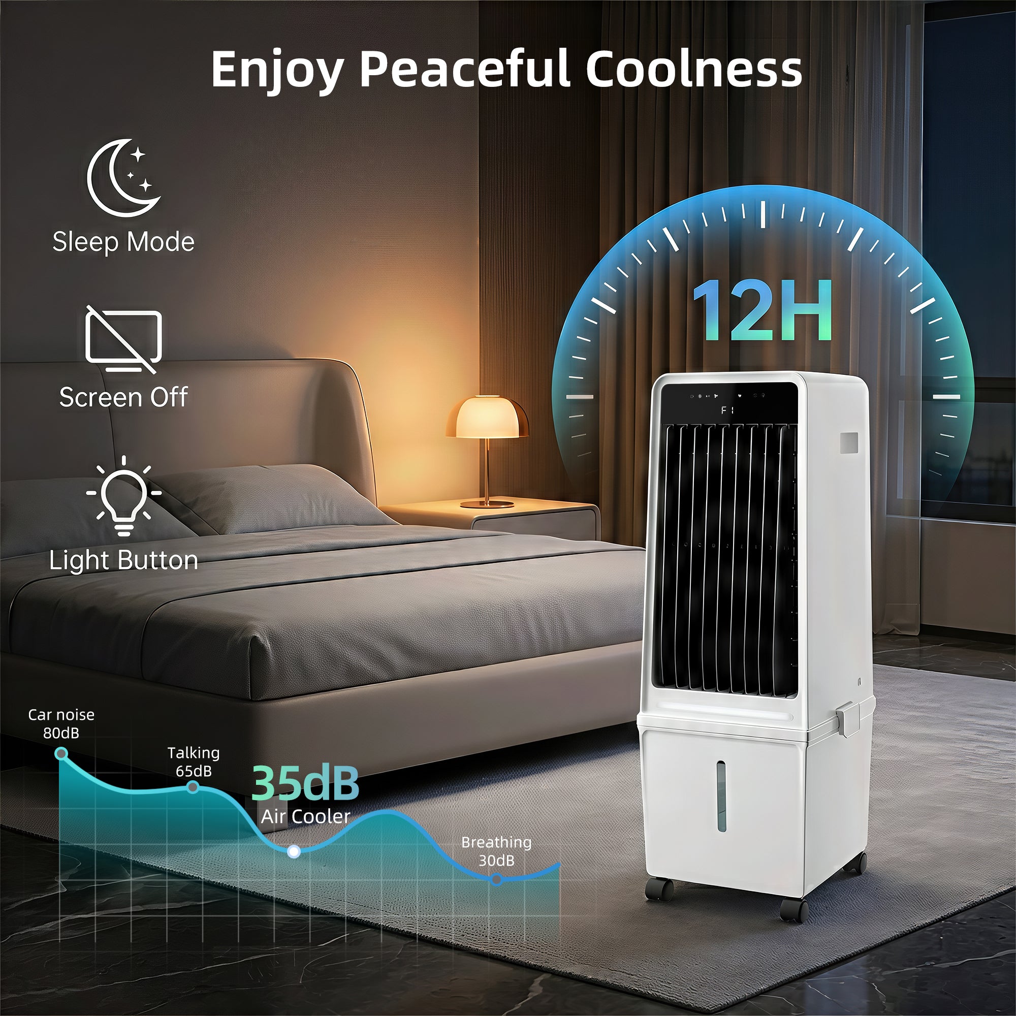 KEGIAN 1800CFM Windowless Air Conditioners, Swamp Cooler Air Conditioner with 4.2 Gal Detachable Water Tank, Ambient Light, 3Speeds & 4Modes, 12H Timer,120° Oscillation, Portable AC for Room Bedroom