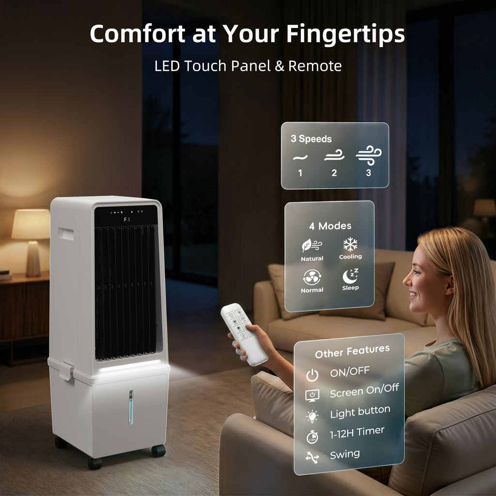KEGIAN 1800CFM Windowless Air Conditioners, Swamp Cooler Air Conditioner with 4.2 Gal Detachable Water Tank, Ambient Light, 3Speeds & 4Modes, 12H Timer,120° Oscillation, Portable AC for Room Bedroom