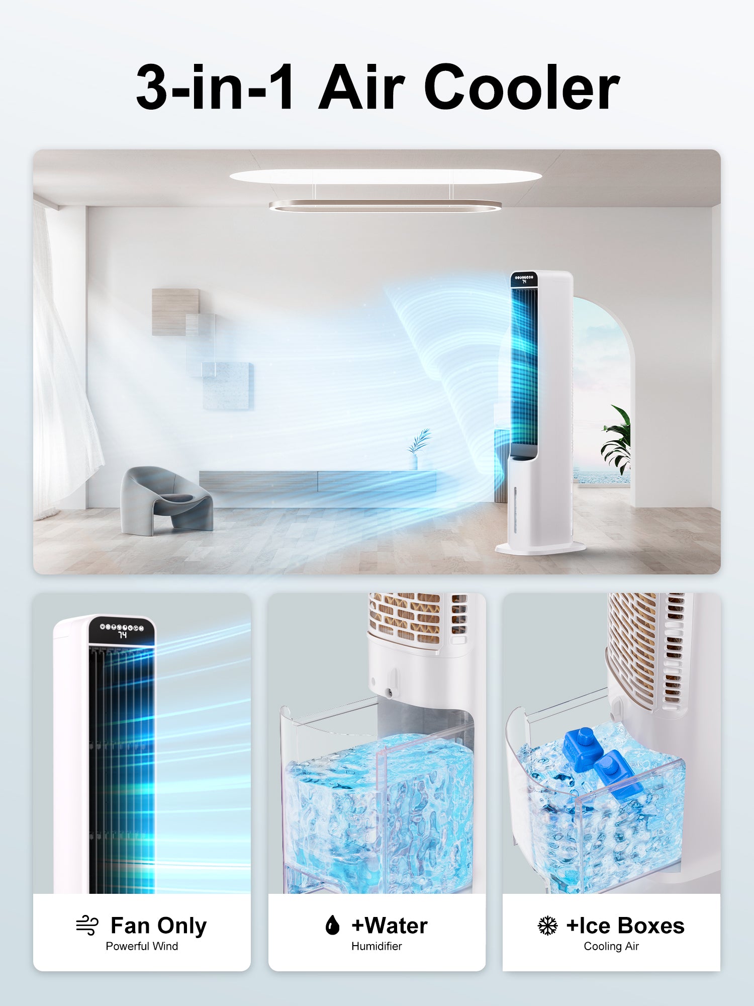 KEGIAN Windowless Portable Air Conditioners, 41" Cooling Fans that Blow Cold Air, Evaporative Air Cooler with 4Modes & 3Speeds, 12H Timer, Remote, 120° Oscillation, Tower Swamp Cooler for Bedroom